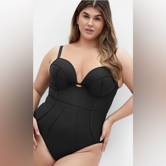 NWT City Chic Grenada Underwire Corset Black 1 Piece Swimsuit Women’s XL - Picture 1 of 11